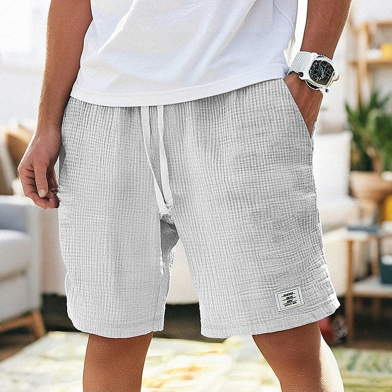 Cotton Linen Shorts with Elastic Waist and Pockets
