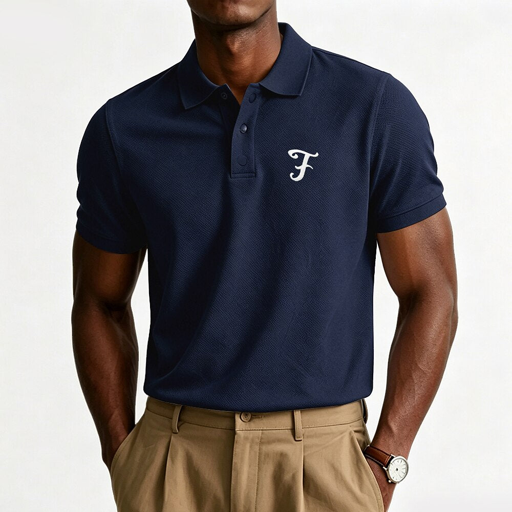Textured 100% Cotton Embroidered Pique Polo Shirt