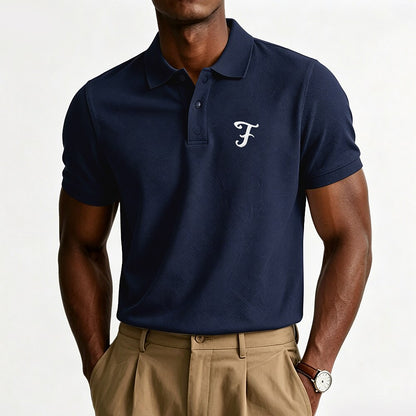 Textured 100% Cotton Embroidered Pique Polo Shirt