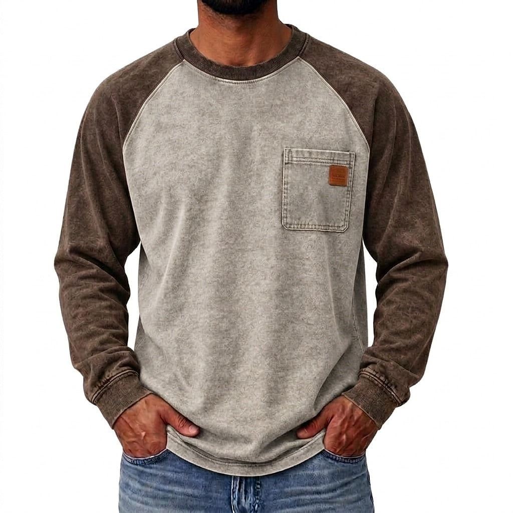 Colorblock Washed 100% Cotton T-Shirts With Pocket