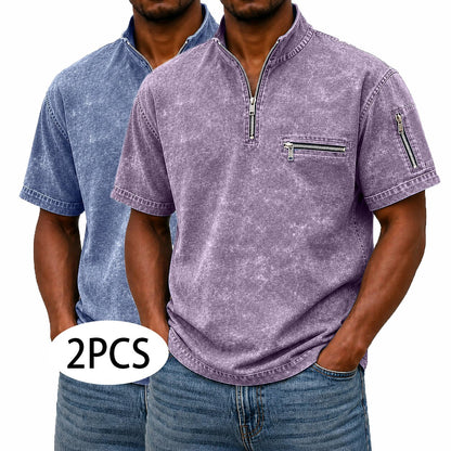 2-Pack Broken-In Cotton Zip Up Henley Shirts