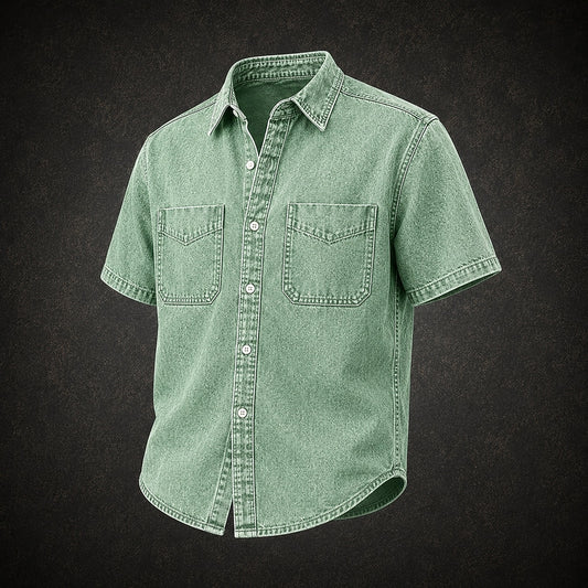 Broken-In Cotton Pocketed Denim Work Shirt