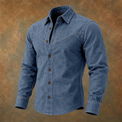 Vintage Washed Cotton Button-Up Denim Shirt
