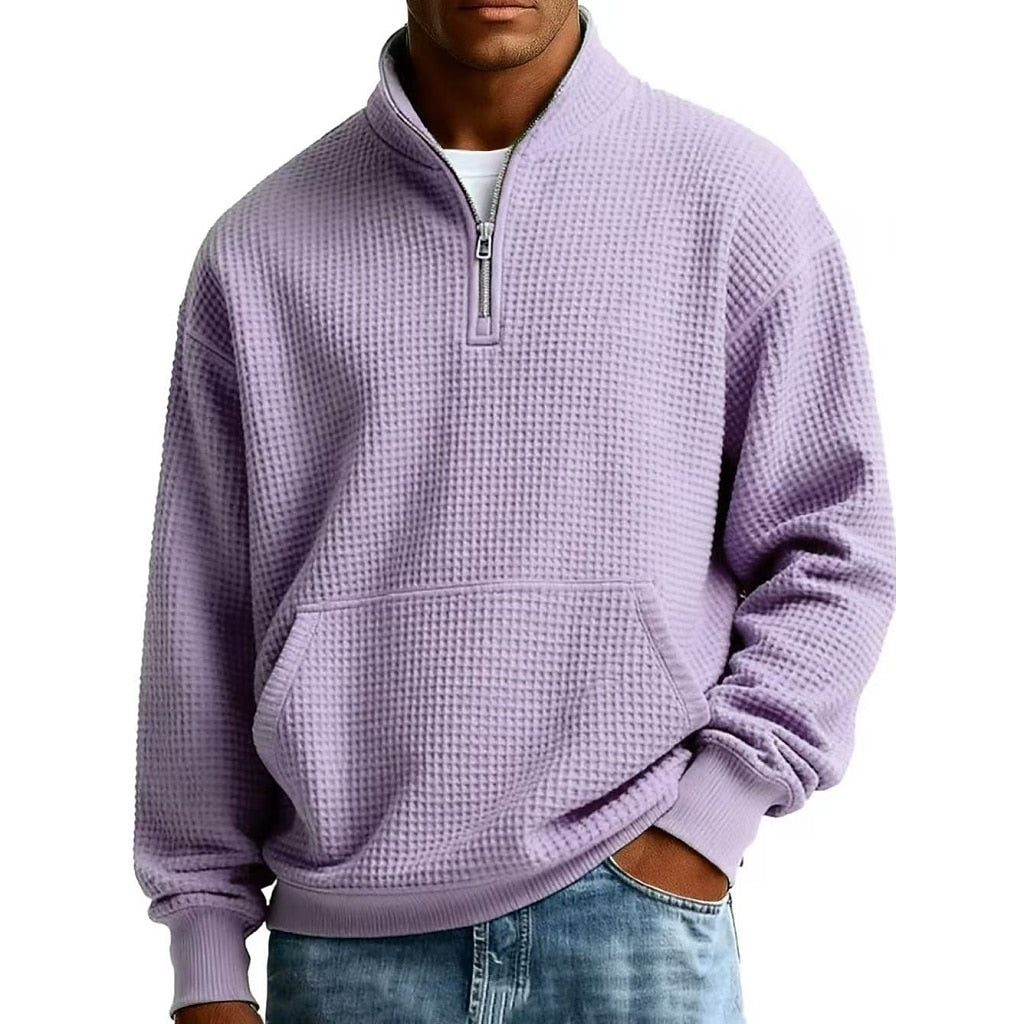 Half Zip Pocketed Waffle Polo Shirt