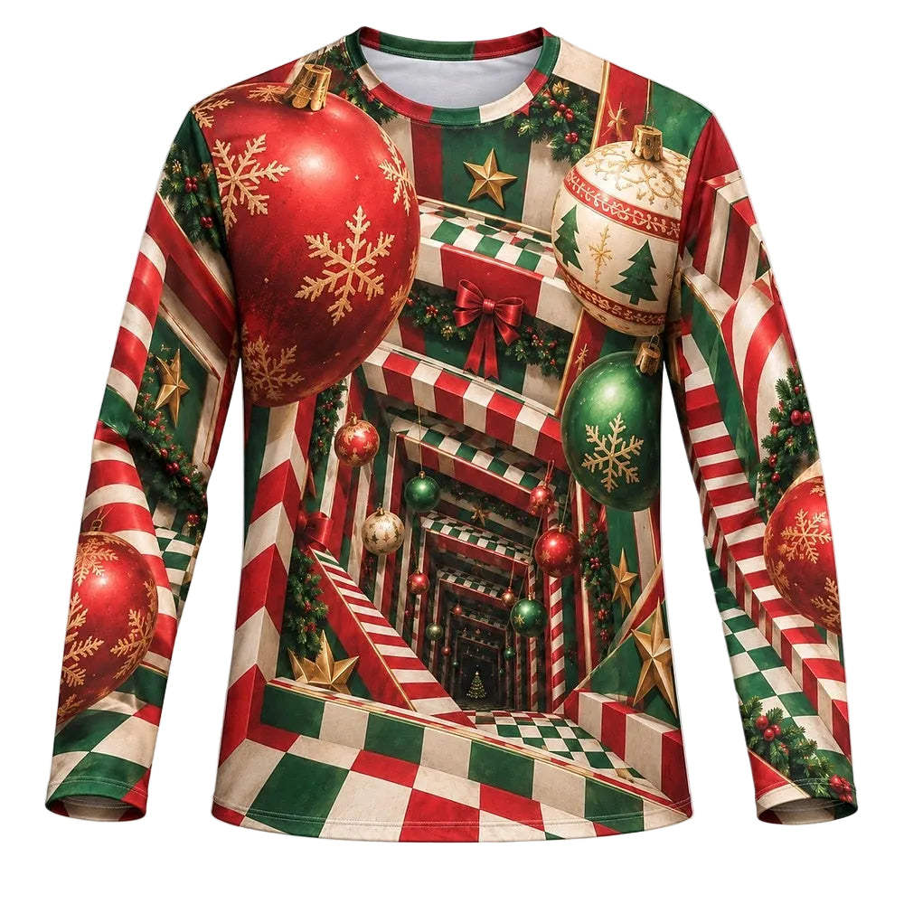 Men's Christmas Scene Casual Long Sleeve Tee
