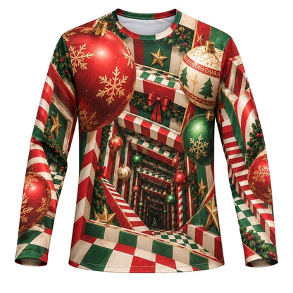 Men's Christmas Scene Casual Long Sleeve Tee