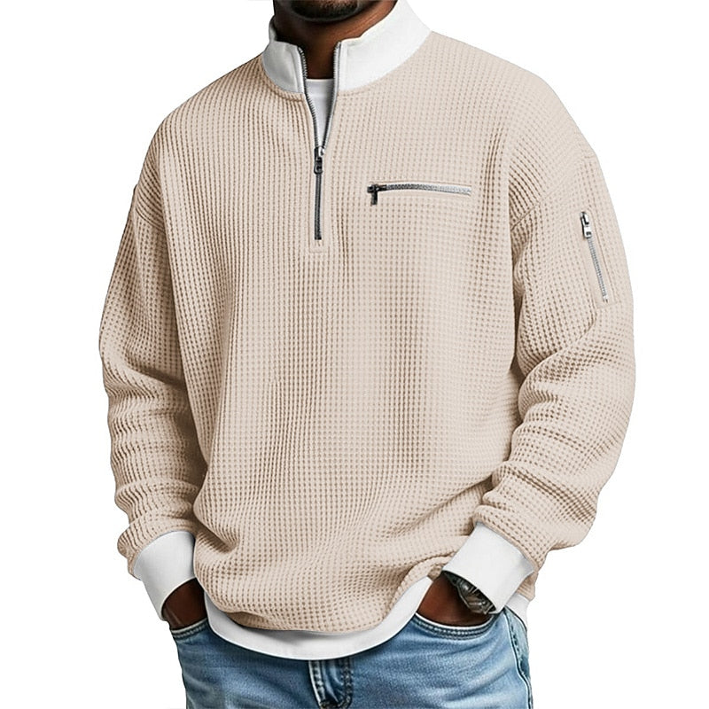Half Zipped Waffle Polo Shirts