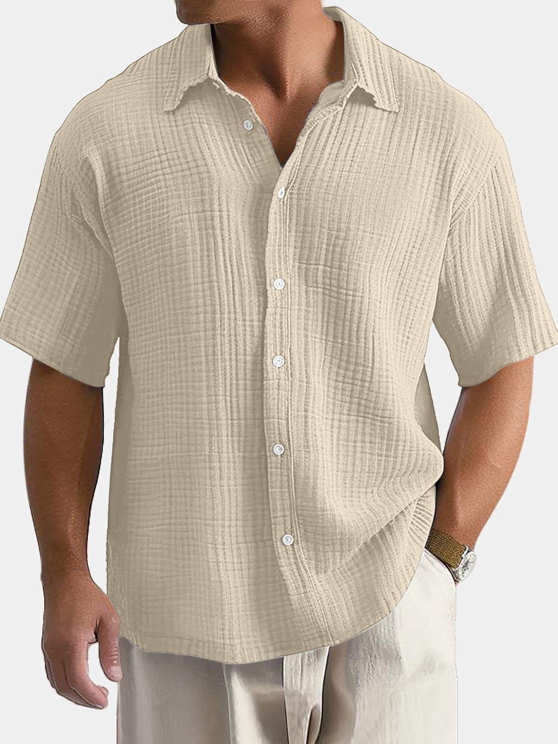 100% Cotton Textured Shirt - Short Sleeve Summer Essential