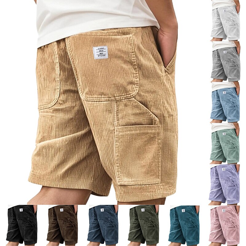 Men's Corduroy Shorts-Comfortable Drawstring Pocket Shorts