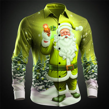 Christmas Santa Casual Stretch Button Shirt