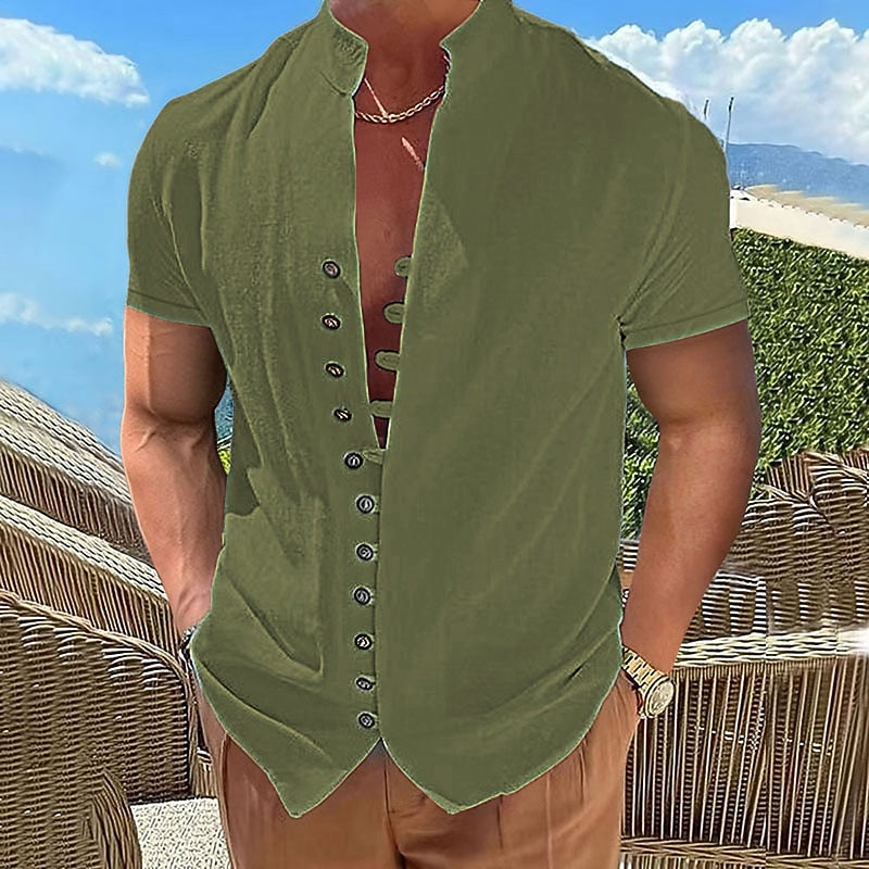 Men's Casual Linen Shirt - Short Sleeve Summer Essential
