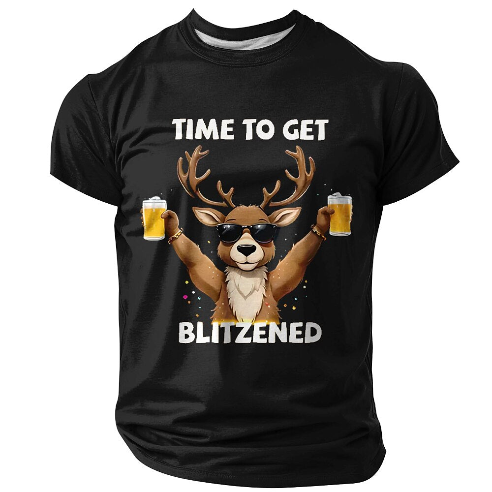 Men's Rocking Reindeer Beer Christmas Graphic Tee