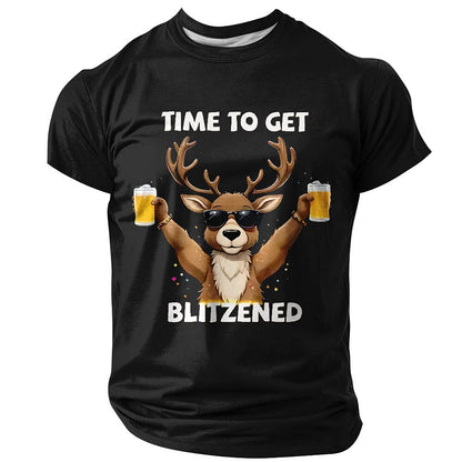Men's Rocking Reindeer Beer Christmas Graphic Tee