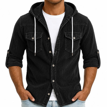 Textured Corduroy Hooded Cargo Shirt