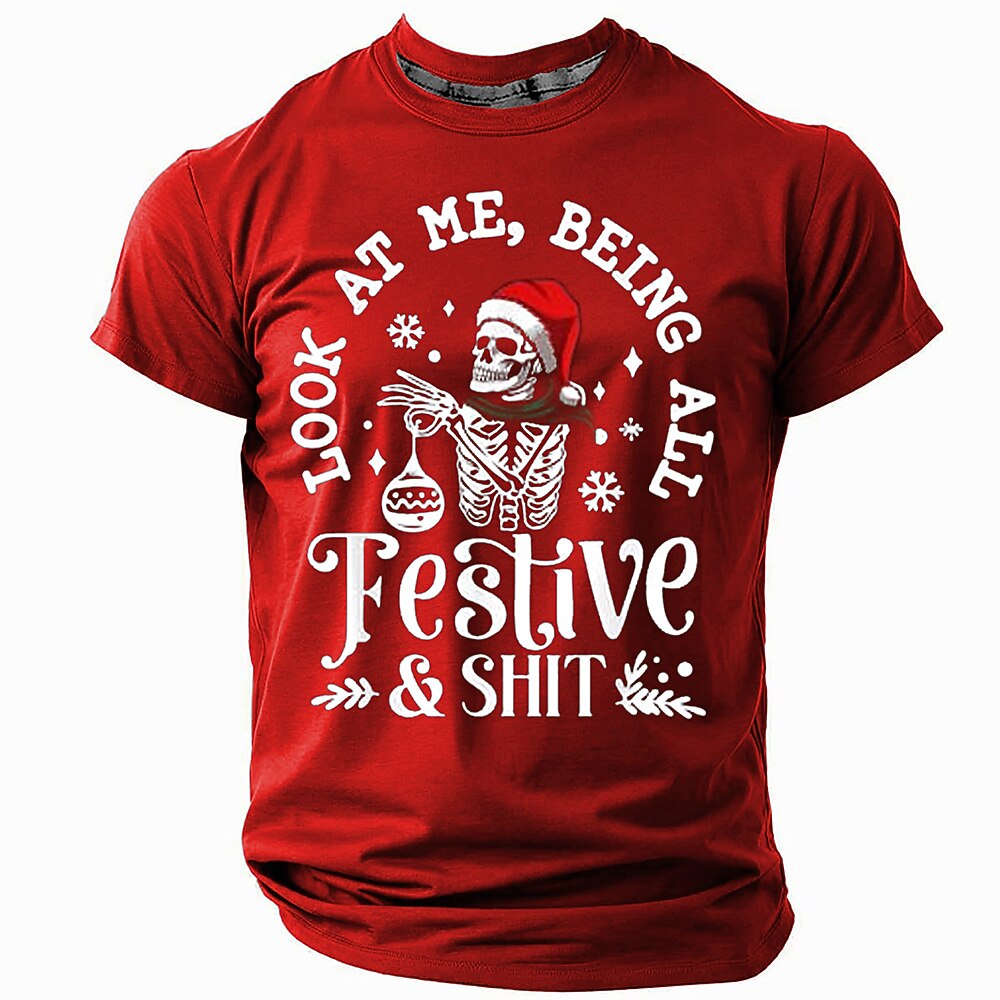 Christmas Skull Santa Hat Graphic Tee