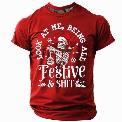 Christmas Skull Santa Hat Graphic Tee