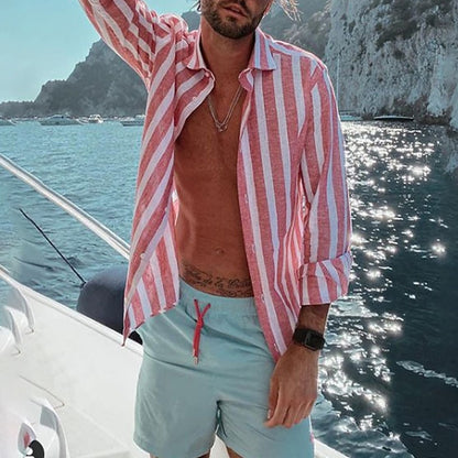 Men's Striped Cotton Linen Shirt - Soft & Breathable