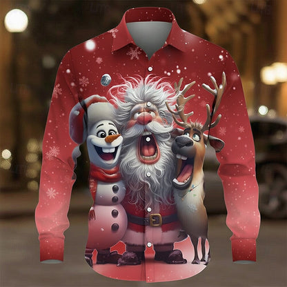 Christmas Santa Snowman Reindeer Button Shirt