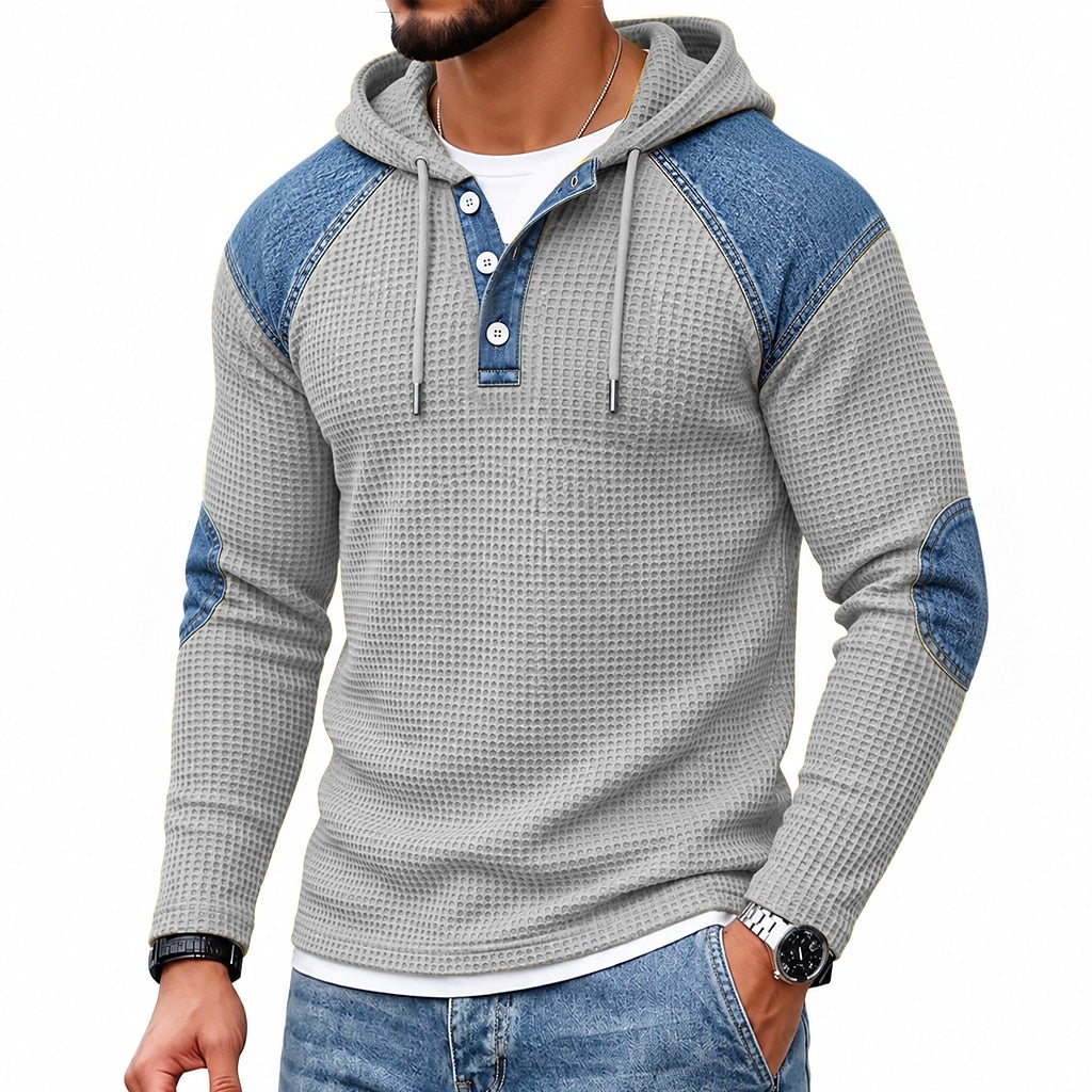 Colorblock Textured Waffle Hooded Henley