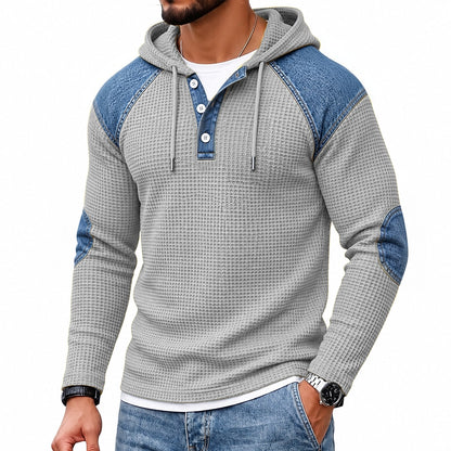Colorblock Textured Waffle Hooded Henley