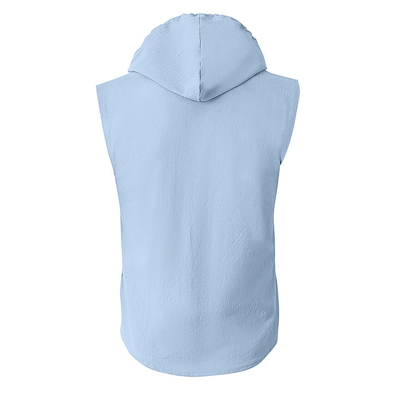 Hooded Sleeveless Cotton Linen Shirt - Light & Comfortable