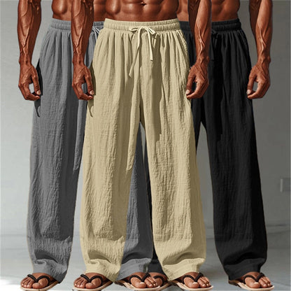 3PCS Cotton Linen Pants - Baggy Drawstring Casual Pants