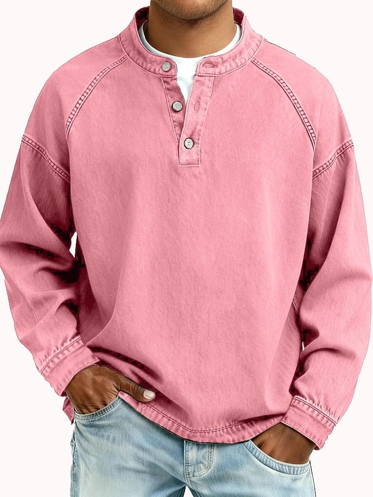 Retro Henley Shirt-100% Cotton Casual Long Sleeve