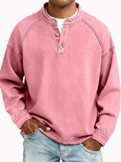 Retro Henley Shirt-100% Cotton Casual Long Sleeve