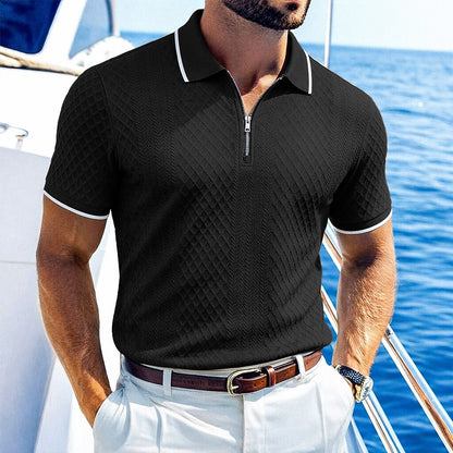 Zipper Textured Waffle Polo