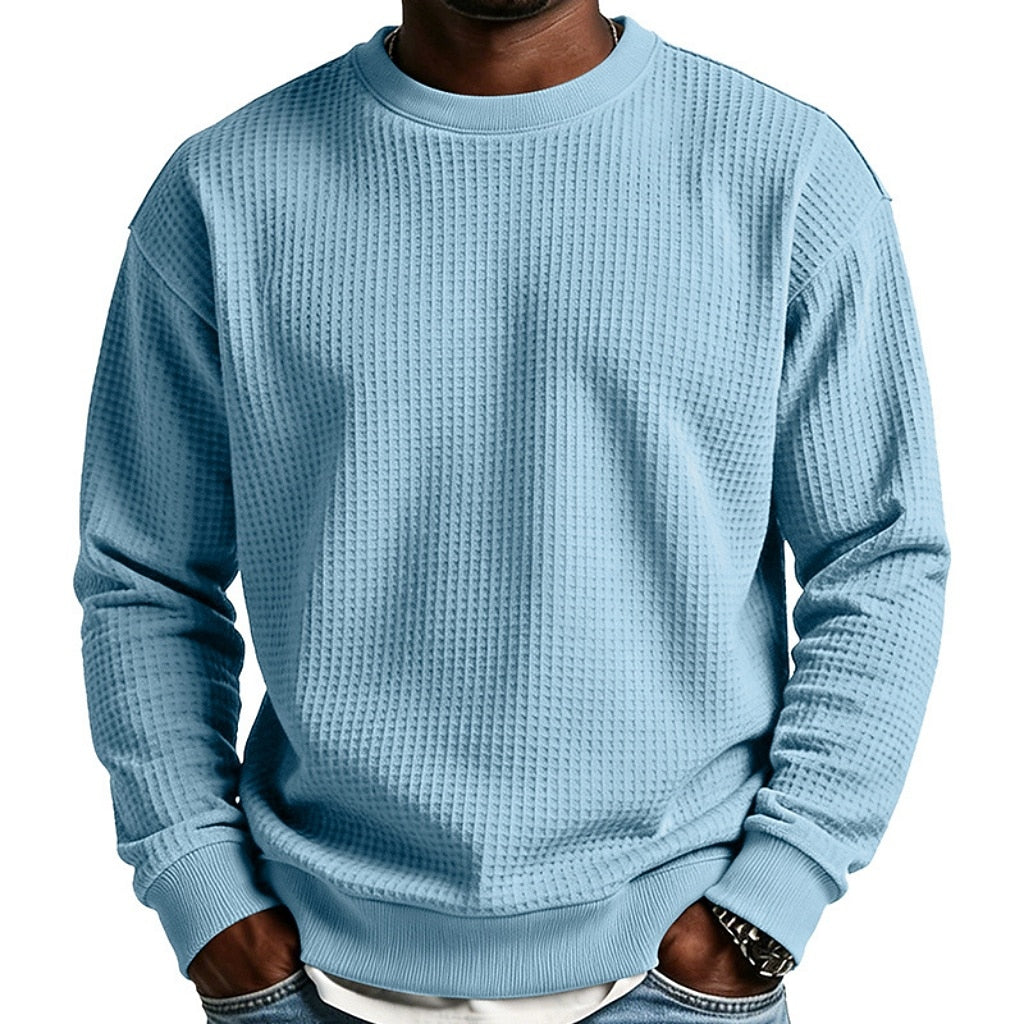 Classic Waffle Knit Crew Neck Sweatshirt