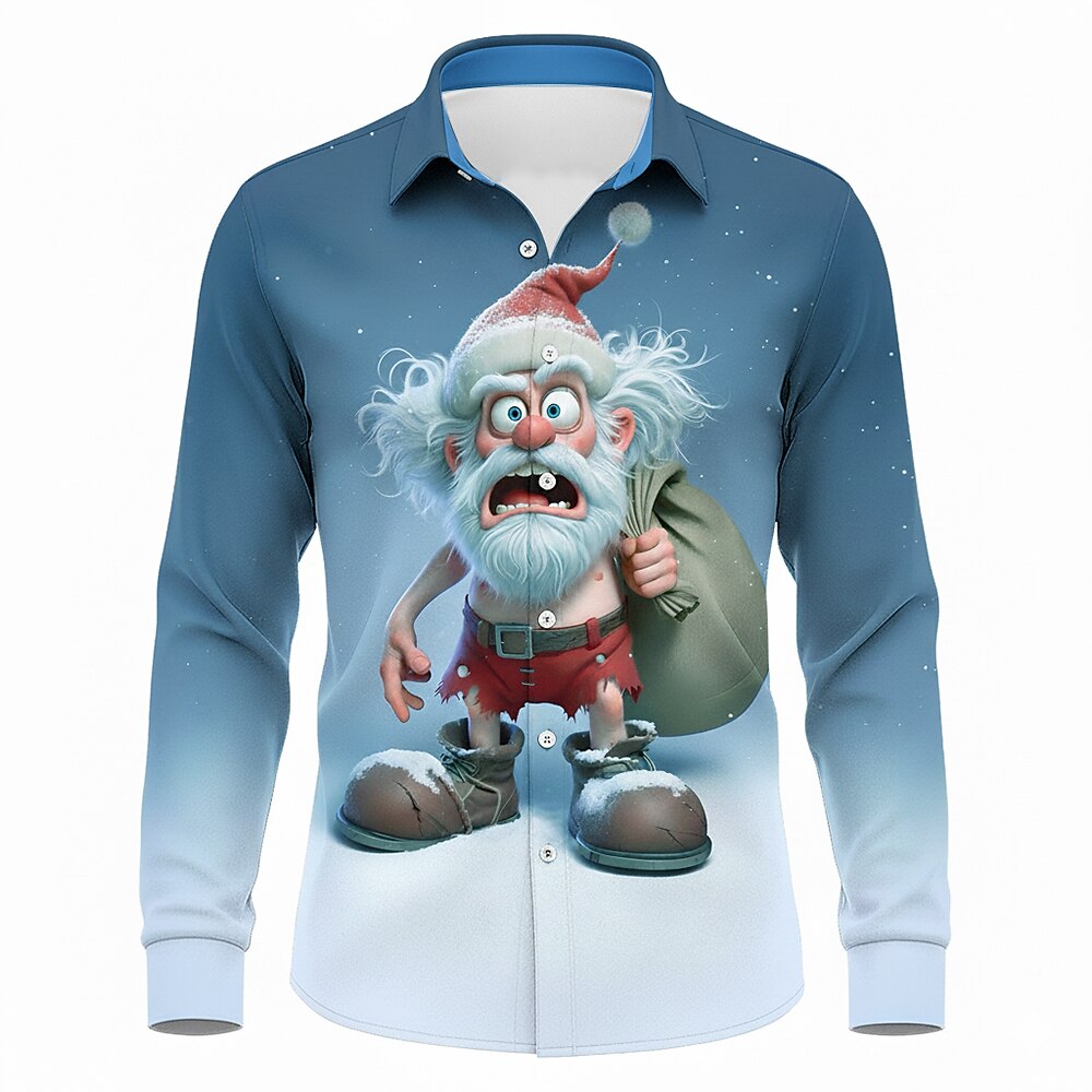 Men's Christmas Gradient Santa Print Shirt