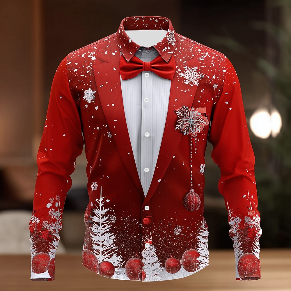 Men's Christmas Tree Tuxedo Print Shirt