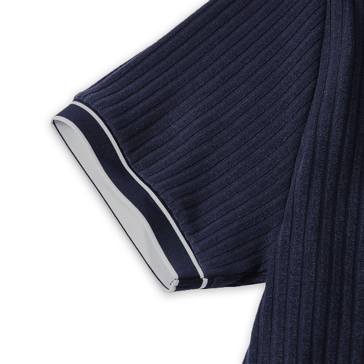 Ribbed Knit Polo Shirt-Modern Color‑Block