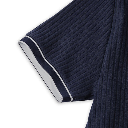 Ribbed Knit Polo Shirt-Modern Color‑Block