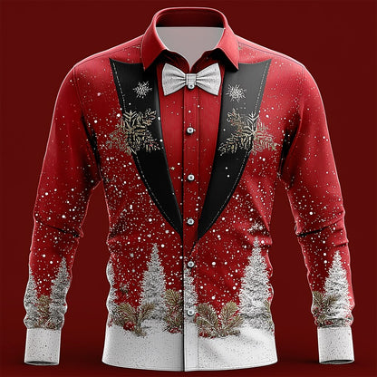 Men's Christmas Faux Collar Tuxedo Shirt