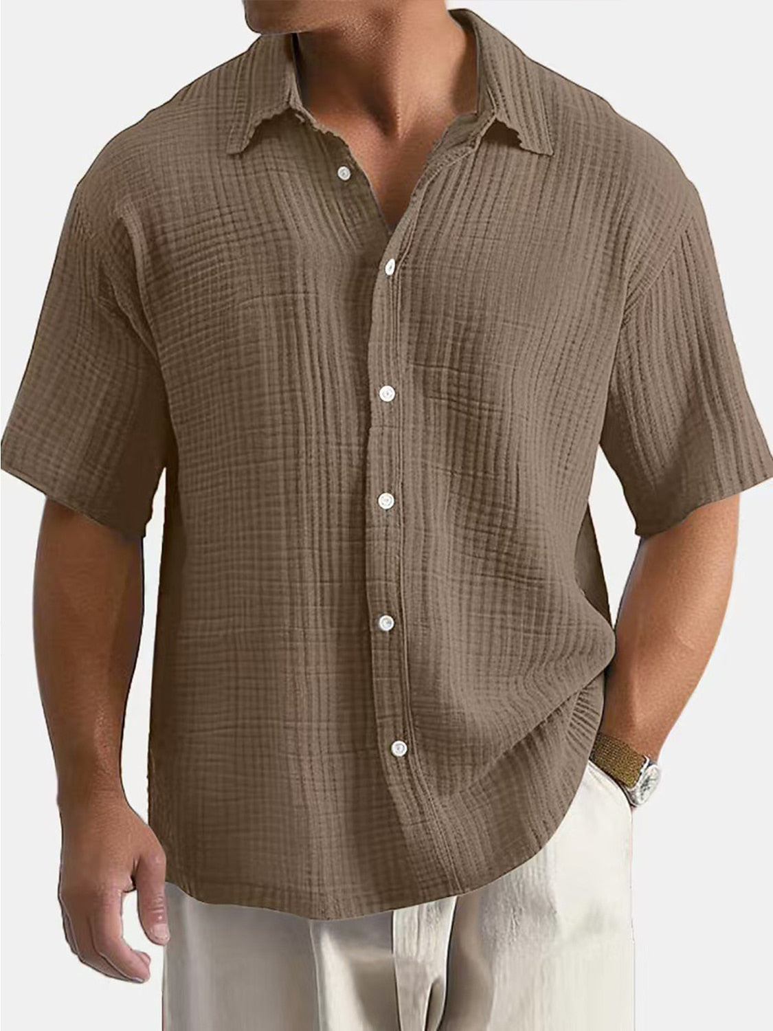 100% Cotton Textured Shirt - Short Sleeve Summer Essential