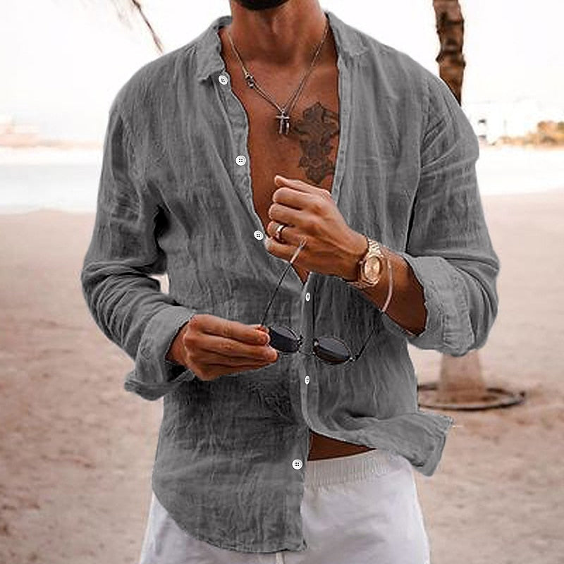 Cotton Linen Button-Up Shirt