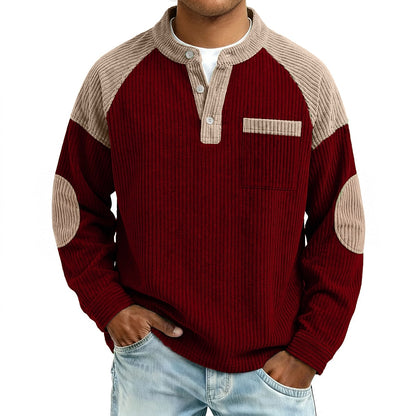 Colorblock Textured Corduroy Henley Shirts