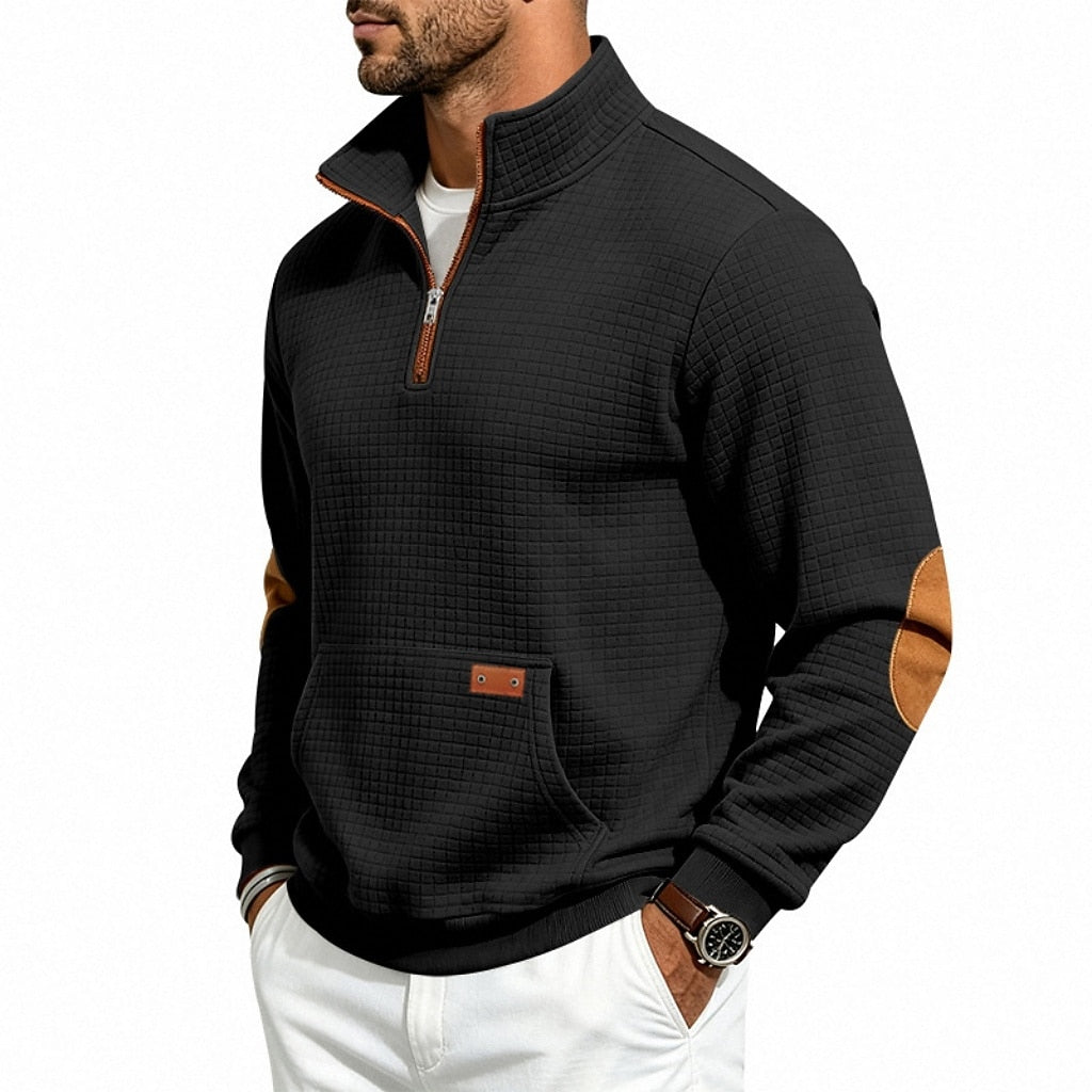 Textured Waffle Quarter Zip Pocket Sweatshirt