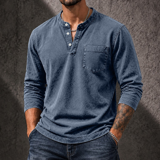 Vintage Washed 100% Cotton Henley Shirt