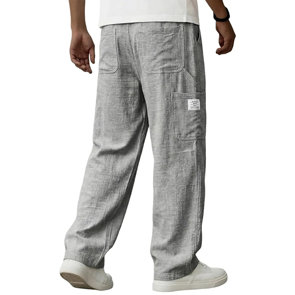 Casual Linen Pants for Men - Elastic Waist, Daily & Beach Wear