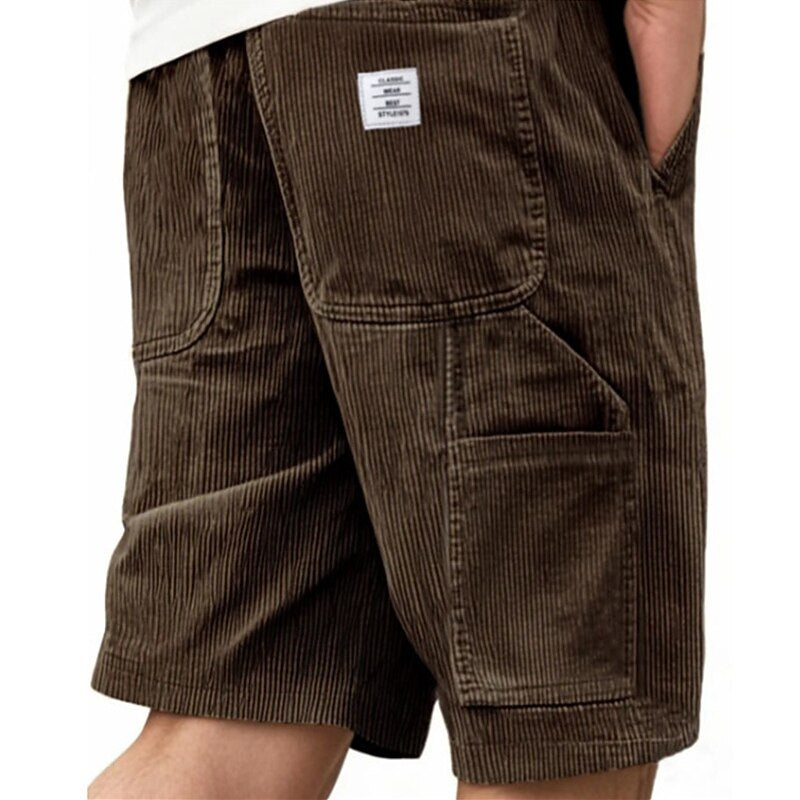 Men's Corduroy Shorts-Comfortable Drawstring Pocket Shorts
