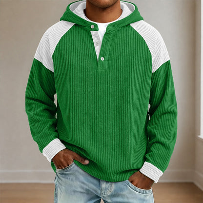 Colorblock Textured Corduroy Hoodie
