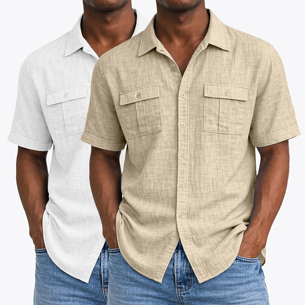 2Pcs Cotton Linen Button-Up Shirts