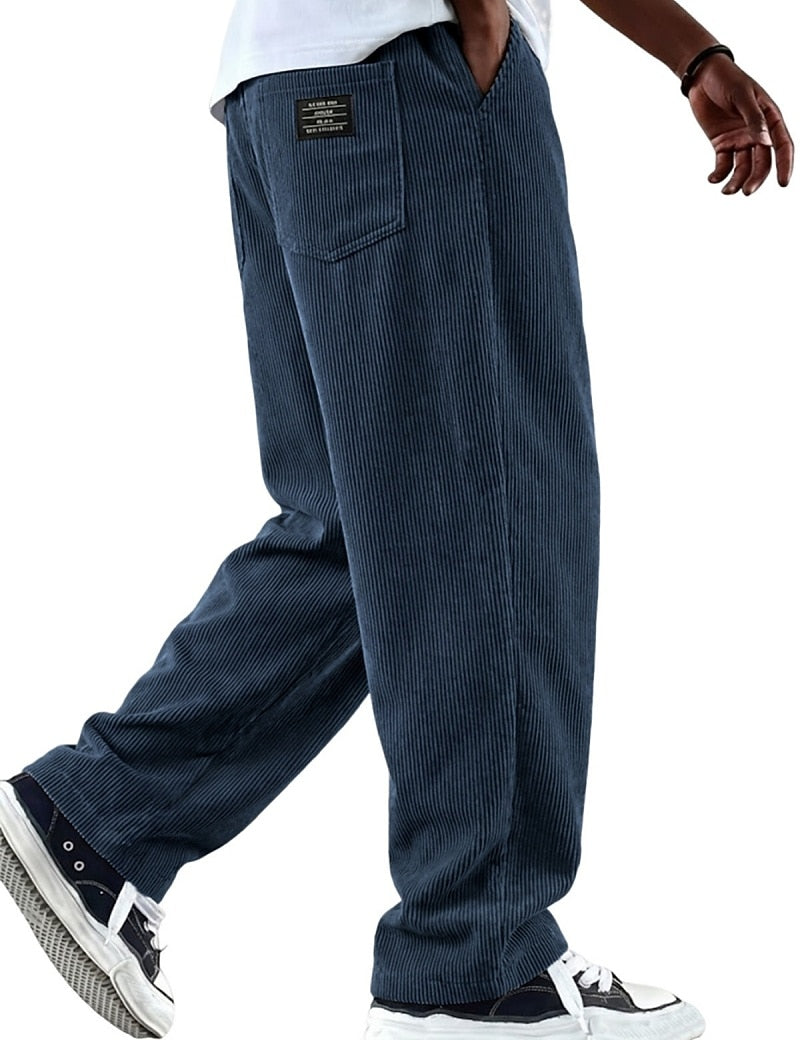 Textured Comfort Corduroy Pants With Elastic Waist