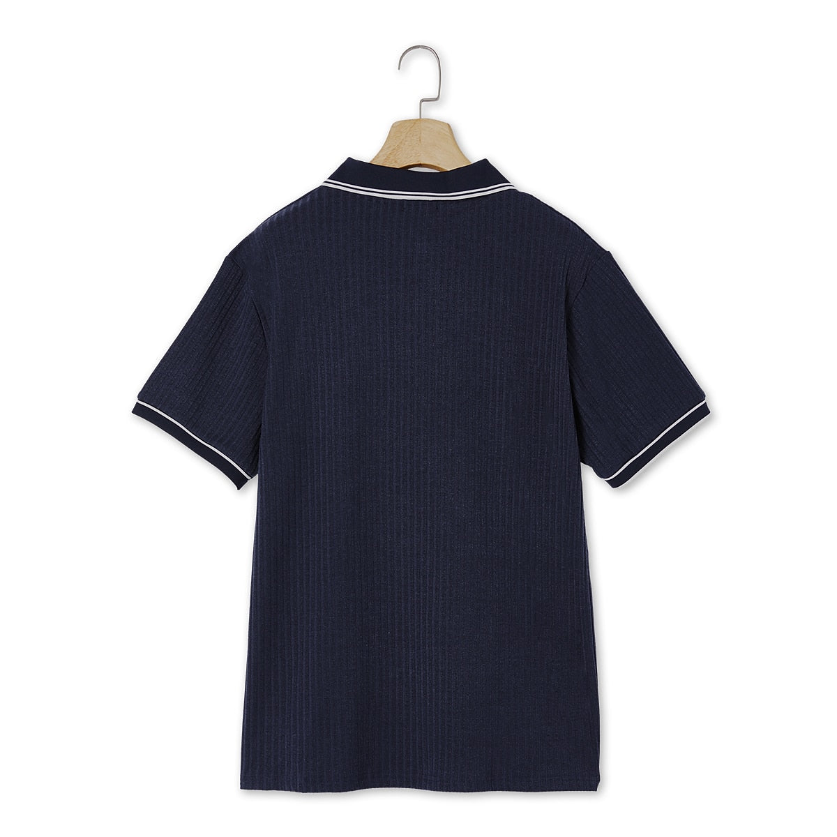 Ribbed Knit Polo Shirt-Modern Color‑Block