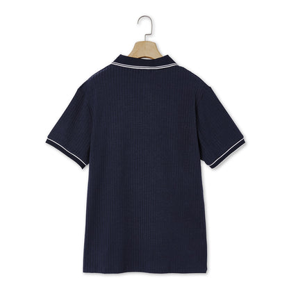 Ribbed Knit Polo Shirt-Modern Color‑Block