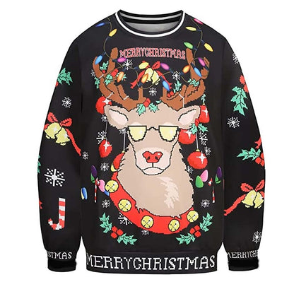 Christmas Elk Festive Holiday Printed Hoodie