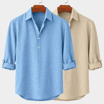 2-Pack Roll Up Or Down Sleeve Linen Popover Shirts
