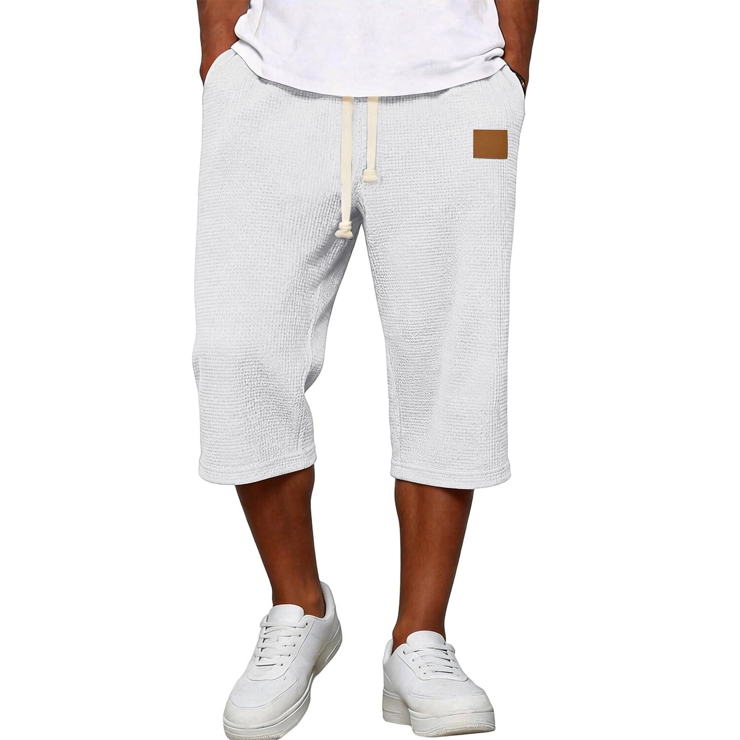 Pocketed Elastic Waist Waffle Shorts
